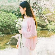 森女風 純色針織外套
