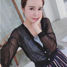 透視V領顯瘦針織衫女開衫
