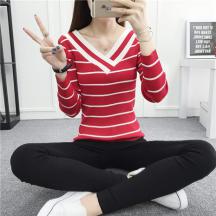秋冬新品時尚套頭毛衣女大V領韓版修身針織上衣